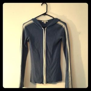 Blue and white roots zip up sweater.